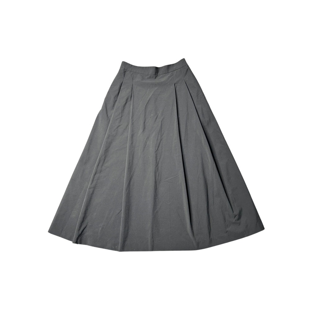 Uniqlo Womens Black Pleated A-Line Midi Skirt Elastic Waist Pockets Size XS 0187